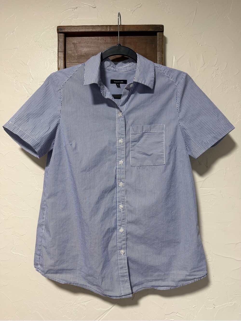 Vision 155 Blue Stripe Short Sleeve Button-Up Shirt